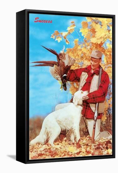 Success, Man with Dead Pheasant and Hunting Dog-null-Framed Stretched Canvas