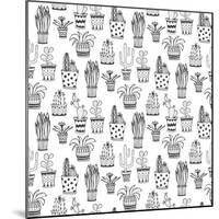 Succulent and Cactus Pattern. Doodle Flowers in Pots Background.-worldion-Mounted Art Print