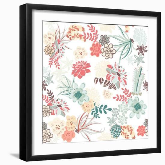 Succulent Plants Seamless Pattern Background-Alisa Foytik-Framed Art Print