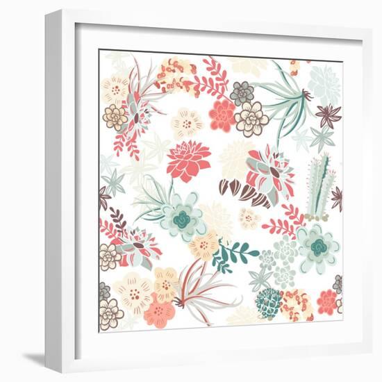 Succulent Plants Seamless Pattern Background-Alisa Foytik-Framed Art Print