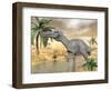 Suchomimus Dinosaur Walking in the Water in Desert Landscape-null-Framed Art Print