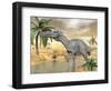 Suchomimus Dinosaur Walking in the Water in Desert Landscape-null-Framed Art Print