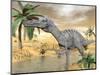 Suchomimus Dinosaur Walking in the Water in Desert Landscape-null-Mounted Art Print