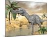 Suchomimus Dinosaur Walking in the Water in Desert Landscape-null-Mounted Art Print