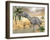 Suchomimus Dinosaur Walking in the Water in Desert Landscape-null-Framed Art Print