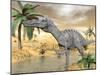 Suchomimus Dinosaur Walking in the Water in Desert Landscape-null-Mounted Art Print