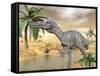 Suchomimus Dinosaur Walking in the Water in Desert Landscape-null-Framed Stretched Canvas