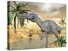 Suchomimus Dinosaur Walking in the Water in Desert Landscape-null-Stretched Canvas