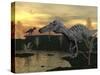 Suchomimus Dinosaurs Walking Next to Pond at Sunset-Stocktrek Images-Stretched Canvas