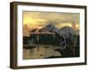 Suchomimus Dinosaurs Walking Next to Pond at Sunset-Stocktrek Images-Framed Art Print