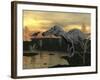 Suchomimus Dinosaurs Walking Next to Pond at Sunset-Stocktrek Images-Framed Art Print