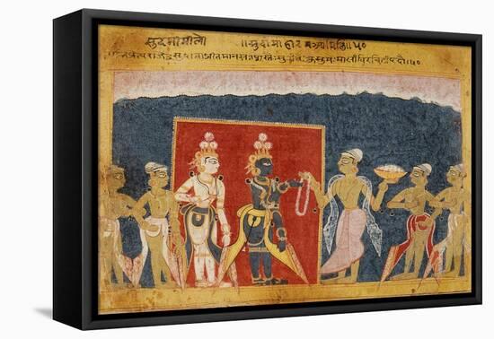 Sudama Offers a Garland to Krishna-null-Framed Stretched Canvas