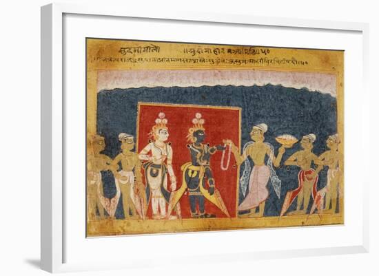 Sudama Offers a Garland to Krishna-null-Framed Art Print