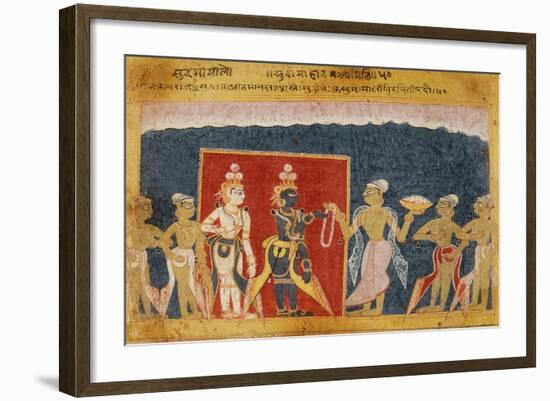 Sudama Offers a Garland to Krishna-null-Framed Art Print