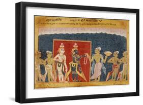 Sudama Offers a Garland to Krishna-null-Framed Art Print