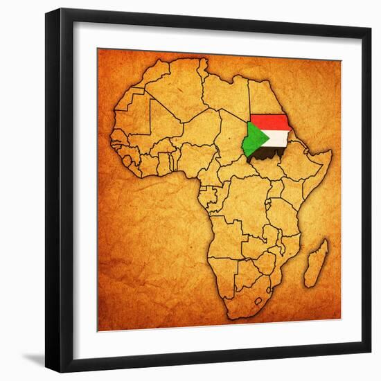 Sudan on Actual Map of Africa-michal812-Framed Art Print