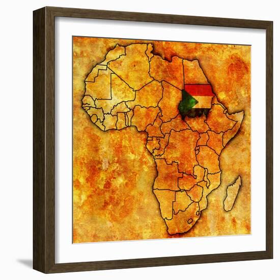 Sudan on Actual Map of Africa-michal812-Framed Art Print