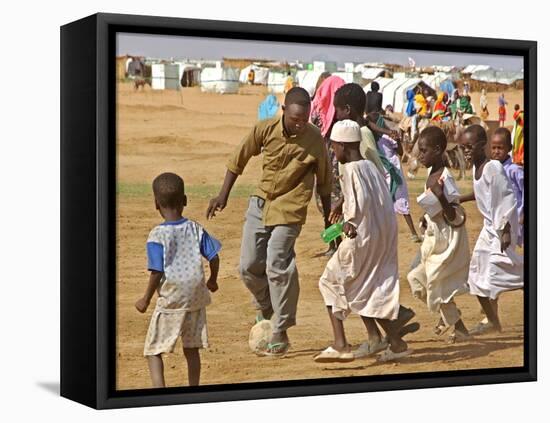 Sudanese Displaced Children Play Soccer at Abu Shouk Camp-null-Framed Stretched Canvas