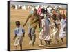 Sudanese Displaced Children Play Soccer at Abu Shouk Camp-null-Framed Stretched Canvas