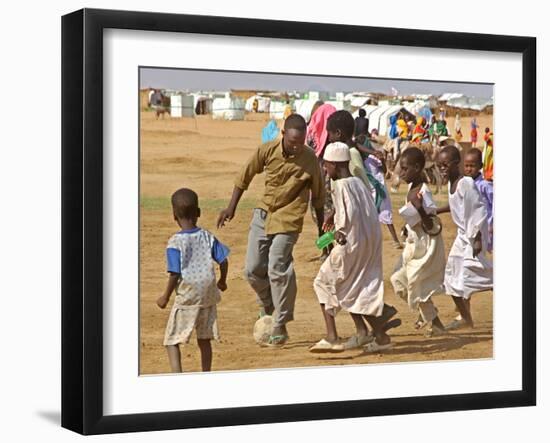 Sudanese Displaced Children Play Soccer at Abu Shouk Camp-null-Framed Premium Photographic Print