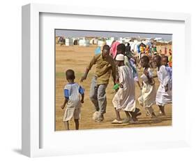 Sudanese Displaced Children Play Soccer at Abu Shouk Camp-null-Framed Photographic Print