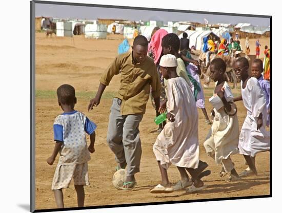 Sudanese Displaced Children Play Soccer at Abu Shouk Camp-null-Mounted Photographic Print