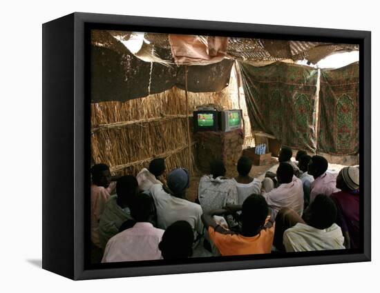 Sudanese Refugees Watch a World Cup Soccer Mach at the Zamzam Refugee Camp-null-Framed Stretched Canvas