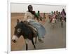 Sudanese Women Ride Donkeys at the Entrance of the Zamzam Refugee Camp-null-Framed Photographic Print