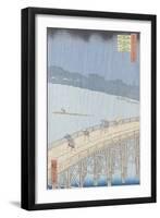 Sudden Shower on Ohashi Bridge at Ataka, from the Series "100 Views of Edo", 1857-Ando Hiroshige-Framed Giclee Print