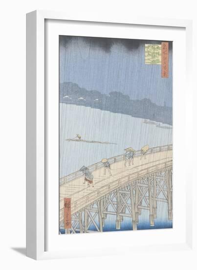 Sudden Shower on Ohashi Bridge at Ataka, from the Series "100 Views of Edo", 1857-Ando Hiroshige-Framed Giclee Print