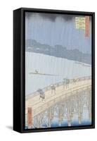 Sudden Shower on Ohashi Bridge at Ataka, from the Series "100 Views of Edo", 1857-Ando Hiroshige-Framed Stretched Canvas