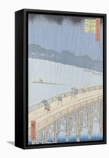 Sudden Shower on Ohashi Bridge at Ataka, from the Series "100 Views of Edo", 1857-Ando Hiroshige-Framed Stretched Canvas