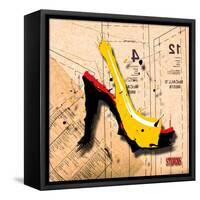 Suede Heel Yellow Red Sole-Roderick E. Stevens-Framed Stretched Canvas