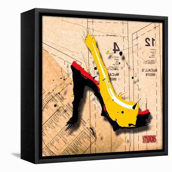 Suede Heel Yellow Red Sole-Roderick E. Stevens-Framed Stretched Canvas