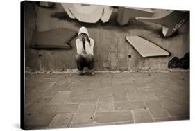 Suffering Young Woman on Urban Scenery. Hard Sepia Toned with Vignetting.-Jose AS Reyes-Stretched Canvas
