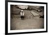 Suffering Young Woman on Urban Scenery. Hard Sepia Toned with Vignetting.-Jose AS Reyes-Framed Photographic Print