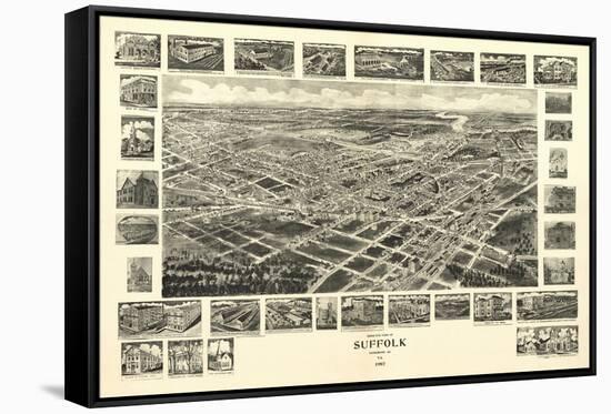 Suffolk, Virginia - Panoramic Map-Lantern Press-Framed Stretched Canvas