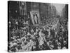 Suffragette Demonstration with Women Carrying Wands Tipped with Silver Broad-Arrows and Banner-null-Stretched Canvas