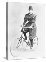 Suffragette Dressed in Man's Hat on Bicycle-null-Stretched Canvas