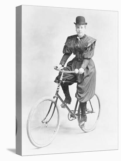 Suffragette Dressed in Man's Hat on Bicycle-null-Stretched Canvas