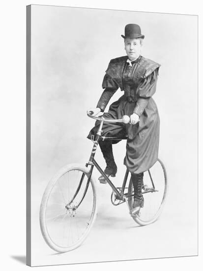 Suffragette Dressed in Man's Hat on Bicycle-null-Stretched Canvas