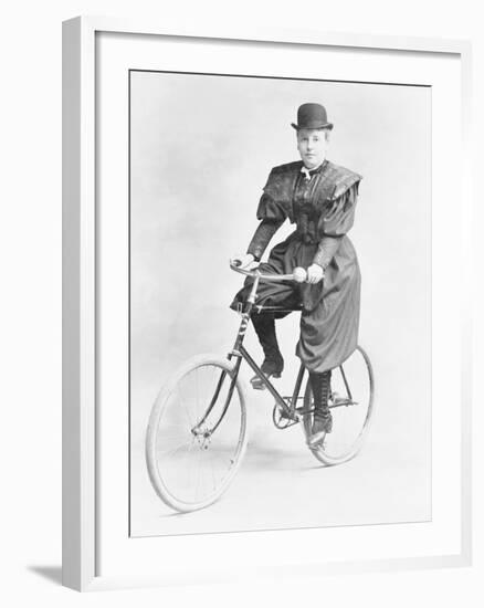 Suffragette Dressed in Man's Hat on Bicycle-null-Framed Photographic Print