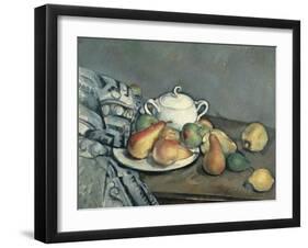 Sugar Bowl, Pears and Carpet-Paul Cézanne-Framed Giclee Print