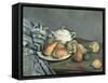 Sugar Bowl, Pears and Carpet-Paul Cézanne-Framed Stretched Canvas