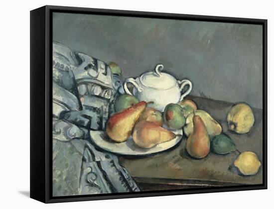 Sugar Bowl, Pears and Carpet-Paul Cézanne-Framed Stretched Canvas