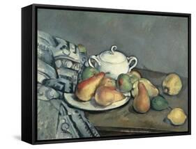 Sugar Bowl, Pears and Carpet-Paul Cézanne-Framed Stretched Canvas