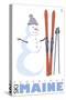 Sugarloaf, Maine, Snowman with Skis-Lantern Press-Stretched Canvas