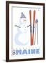 Sugarloaf, Maine, Snowman with Skis-Lantern Press-Framed Art Print