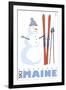 Sugarloaf, Maine, Snowman with Skis-Lantern Press-Framed Art Print