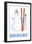 Sugarloaf, Maine, Snowman with Skis-Lantern Press-Framed Art Print